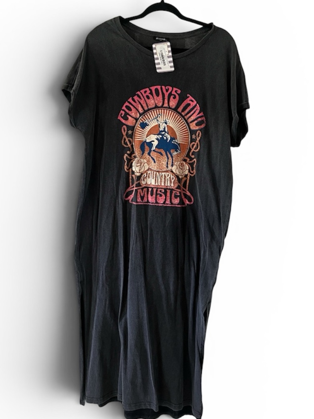 Black Graphic 'Cowboys And Country Music' T-Shirt Dress